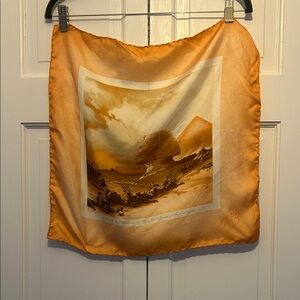 Burberry orange Silk Scarf with Artistic Print